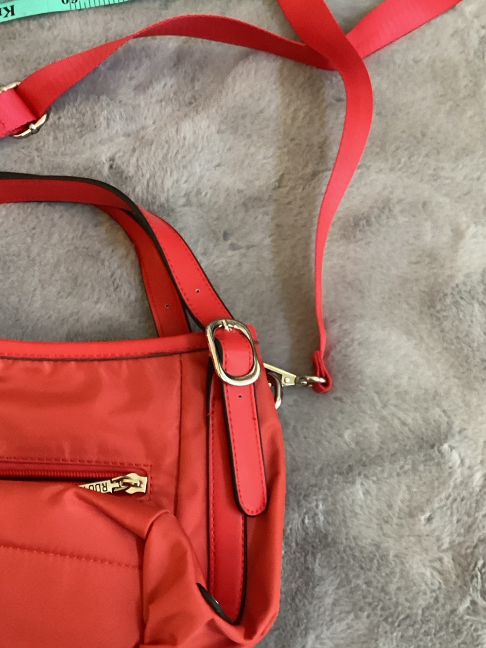 Red Women’s Crossbody Handbag with Silver Zippers - Picture 5 of 8